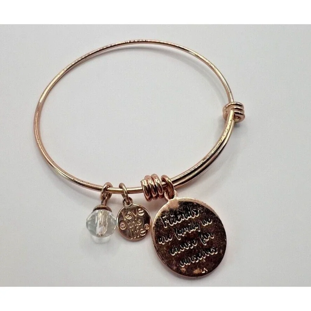 Love This Life Friends Forever Rose‎ Gold Charm Bangle Bracelet Inspirational VG
